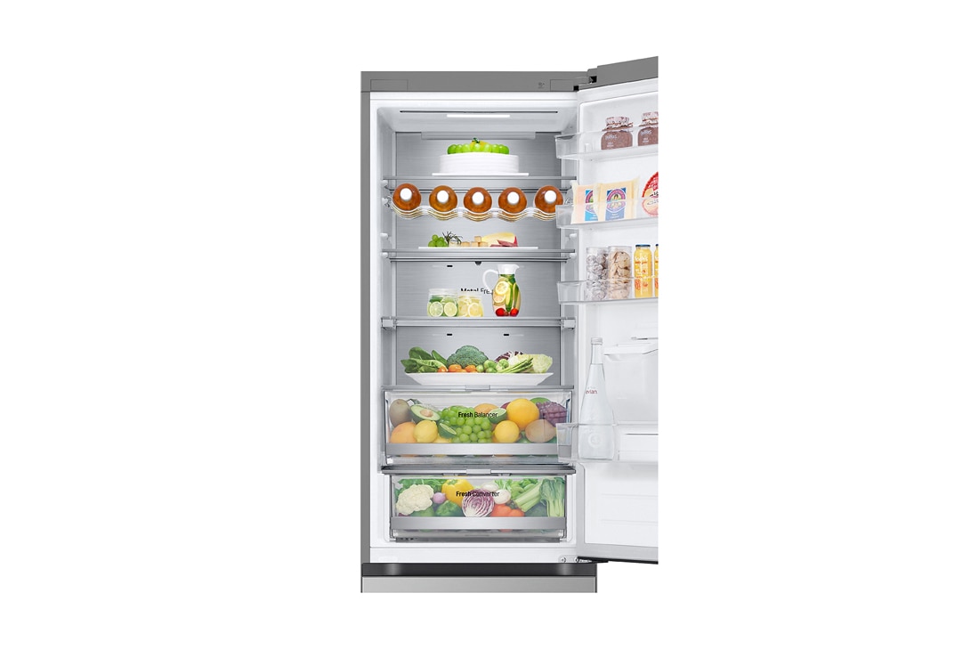 LG Ψυγειοκαταψύκτης Total No Frost 203 x 59,5 cm με βρυσάκι νερού, front view with food top door open , GBF7272DPY, thumbnail 4