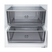 LG Ψυγειοκαταψύκτης Total No Frost με 203 x 59,5 cm, LG ψυγειοκαταψύκτης κοντινή όψη της θήκης κρασιών με τέσσερα μπουκάλια και κουτί με μακαρόν, με το σχέδιο της θήκης μεγεθυμένο σε κυκλική εικόνα, GBBSJ21DPY, thumbnail 7
