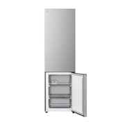 LG Ψυγειοκαταψύκτης Total No Frost 203 x 59,7 cm, LG ψυγειοκαταψύκτης εγκατεστημένος εντοιχισμένος σε ψηλό τοίχο σε ζεστή μπεζ απόχρωση με λευκά βέλη που δείχνουν την πάνω πλευρά και τις μπροστινές επιφάνειες, GBBS322CPY, thumbnail 6