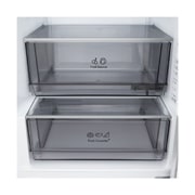 LG Ψυγειοκαταψύκτης Total No Frost 203 x 59,7 cm, LG ψυγειοκαταψύκτης με ράφι τονισμένο με μπλε χρώμα και βέλη πάνω και κάτω, στη δεξιά εικόνα φαίνεται το αναδιπλωμένο ράφι με δύο μπουκάλια νερού, GBBS322CPY, thumbnail 11