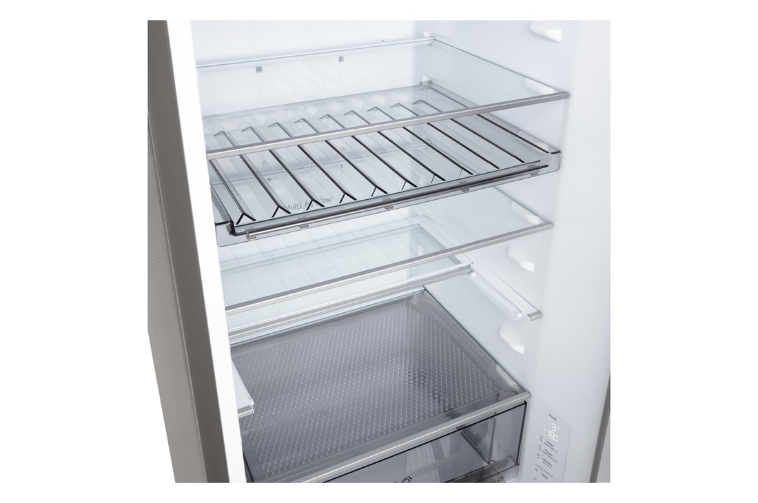 LG Ψυγειοκαταψύκτης Total No Frost 203 x 59,7 cm, LG ψυγειοκαταψύκτης σε χώρο καθιστικού με θέα τη νυχτερινή πόλη και γραφικό AI Saving Mode με διάγραμμα διακυμάνσεων ενέργειας, GBBS322BPY, thumbnail 5