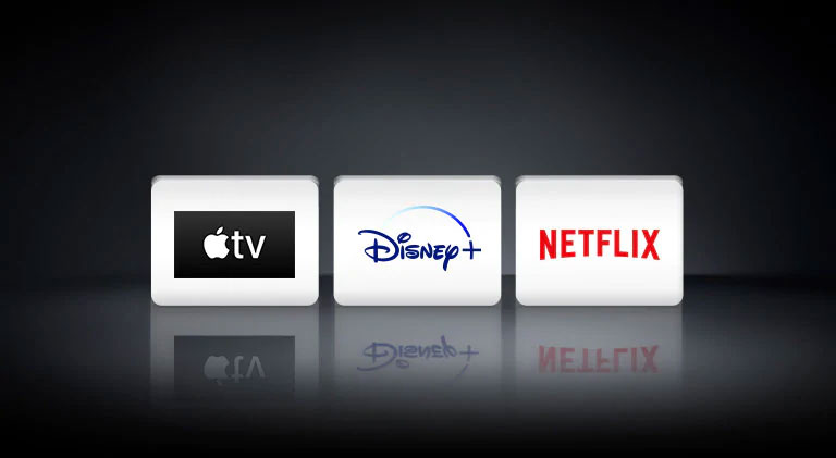 λογότυπα: Η εφαρμογή Apple TV, Disney+ και Netflix