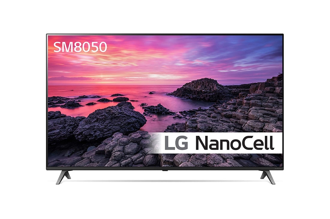 LG 55'' TV NanoCell 4K Quad Core Processor AI Smart, μπροστινή όψη με εικόνα που γεμίζει την οθόνη, 55SM8050PLC