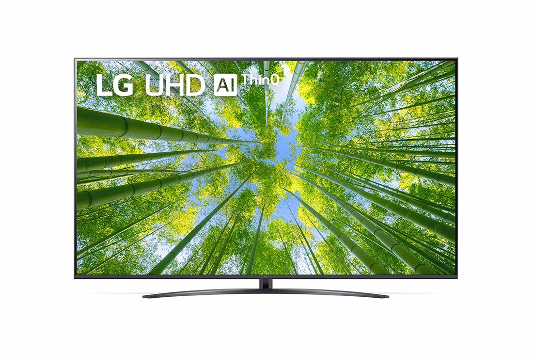 LG UQ81 4K Smart UHD TV 70 Ιντσών, Μπροστινή όψη της LG UHD TV με εικόνα που γεμίζει την οθόνη και λογότυπο του προϊόντος, 70UQ81006LB