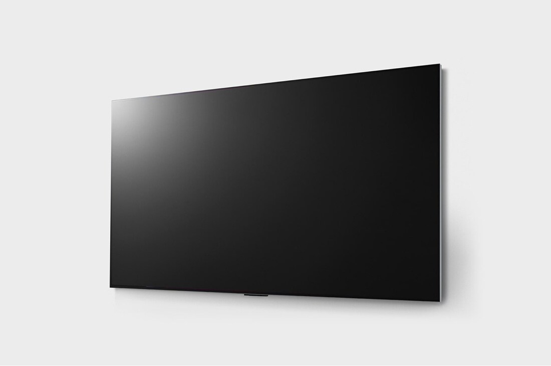 LG OLED evo G3 77 ιντσών 4K Smart TV 2023, Αριστερή πλευρική όψη της LG OLED G3 στον τοίχο υπό ελαφριά κλίση, OLED77G36LA, thumbnail 2