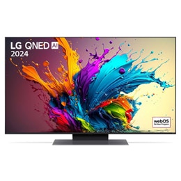 Μπροστινή όψη της LG QNED TV, QNED85 με το κείμενο LG QNED και 2024 στην οθόνη2