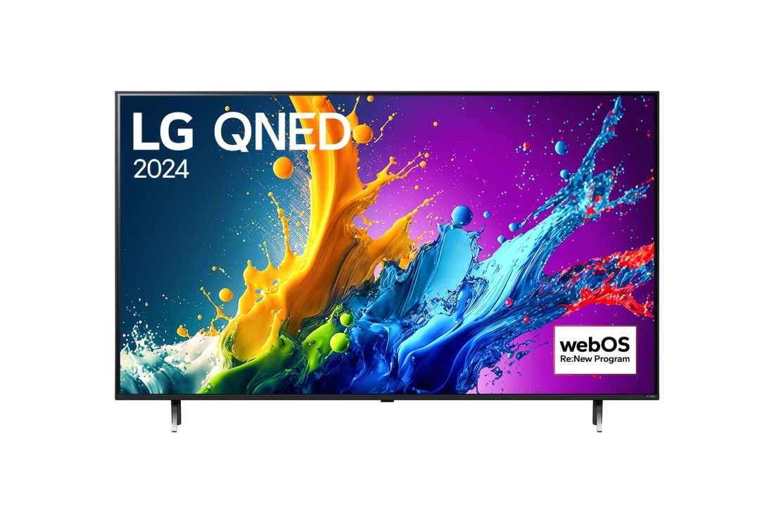 LG Τηλεόραση 65 ιντσών LG QNED QNED80 4K Smart TV 65QNED80, Μπροστινή όψη της QNED80 με τα LG QNED και 2024 στην οθόνη, 65QNED80T6A