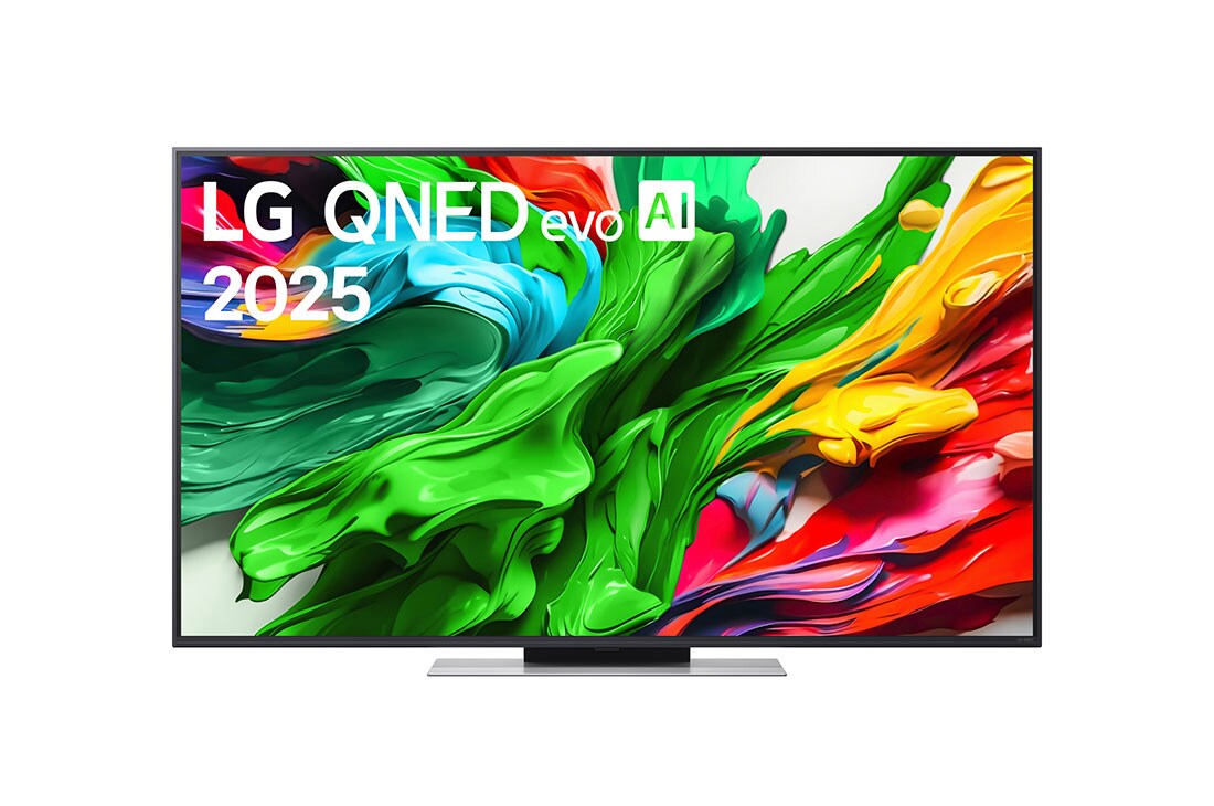 LG Τηλεόραση LG QNED evo AI 55 ιντσών QNED87 4K Smart TV 2025, Μπροστινή όψη της LG QNED evo QNED85 TV, το λογότυπο LG QNED evo Al στην πάνω γωνία. Η LG QNED evo QNED85 TV απεικονίζει πολύχρωμές υφές σαν βαφές που συνδυάζονται., 55QNED87A6B