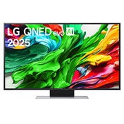 LG Τηλεόραση LG QNED evo AI 50 ιντσών QNED87 MiniLED 4K Smart TV 2025, Μπροστινή όψη της LG QNED evo QNED85 TV, το λογότυπο LG QNED evo Al στην πάνω γωνία. Η LG QNED evo QNED85 TV απεικονίζει πολύχρωμές υφές σαν βαφές που συνδυάζονται., 50QNED87A6D, thumbnail 1