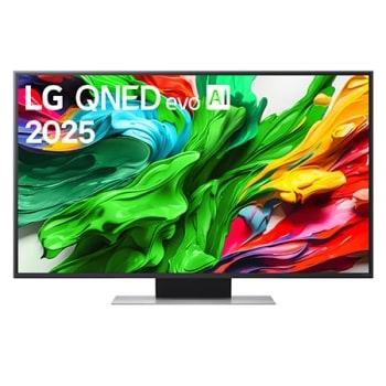 Μπροστινή όψη της LG QNED evo QNED85 TV, το λογότυπο LG QNED evo Al στην πάνω γωνία. Η LG QNED evo QNED85 TV απεικονίζει πολύχρωμές υφές σαν βαφές που συνδυάζονται.1