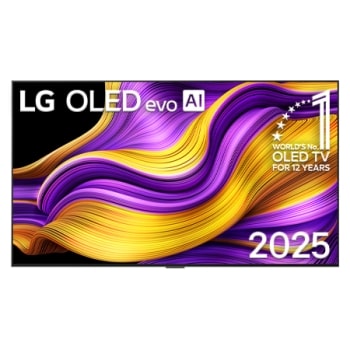 Μπροστινή όψη της LG OLED evo AI G5 4K Smart TV. Το έμβλημα 12 Years of world number 1 OLED και το λογότυπο LG OLED evo AI 2025 βρίσκονται στην οθόνη.