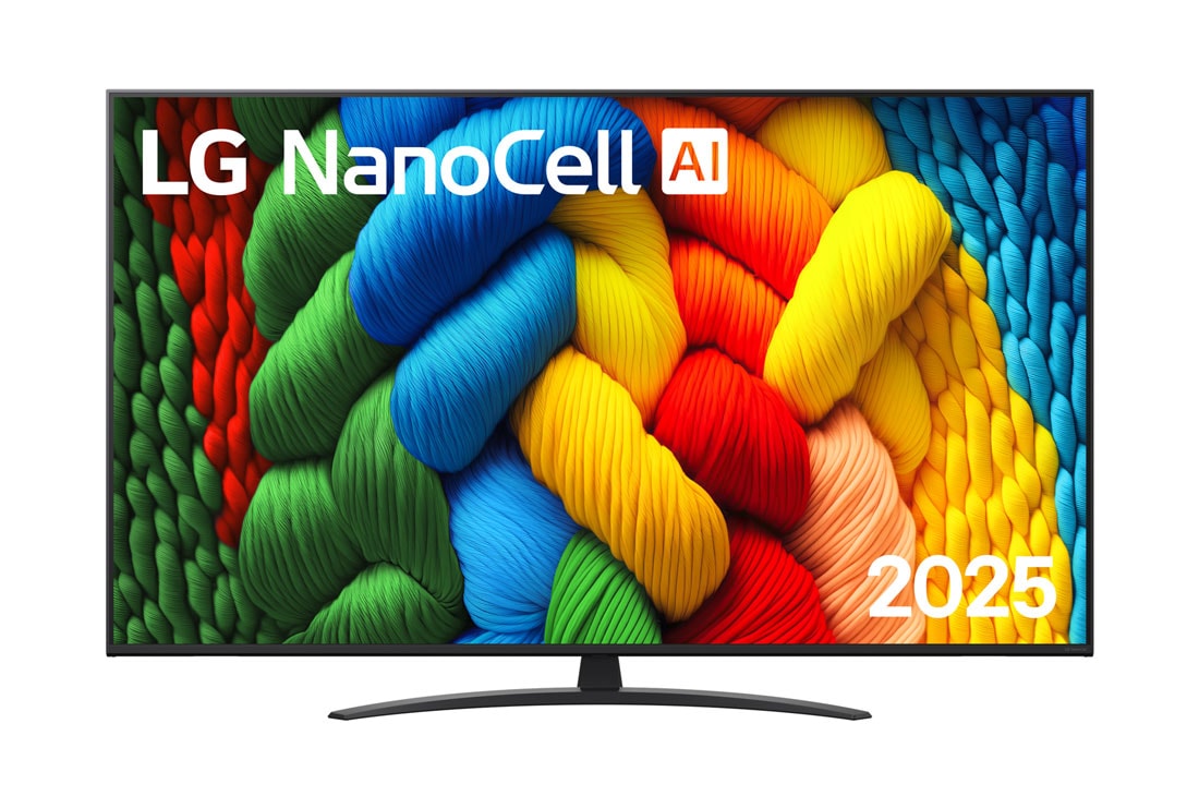 LG Τηλεόραση LG NanoCell AI 65 ιντσών NANO81 4K Smart TV 2025, Μπροστινή όψη της NanoCell TV, το λογότυπο LG NanoCell Al Logo στην πάνω γωνία. Η LG NanoCell TV απεικονίζει πολύχρωμές υφές σαν βαφές που συνδυάζονται., 65NANO81A6A
