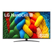 LG Τηλεόραση LG NanoCell AI 65 ιντσών NANO81 4K Smart TV 2025, Μπροστινή όψη της NanoCell TV, το λογότυπο LG NanoCell Al Logo στην πάνω γωνία. Η LG NanoCell TV απεικονίζει πολύχρωμές υφές σαν βαφές που συνδυάζονται., 65NANO81A6A, thumbnail 1