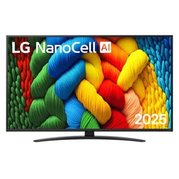Μπροστινή όψη της NanoCell TV, το λογότυπο LG NanoCell Al Logo στην πάνω γωνία. Η LG NanoCell TV απεικονίζει πολύχρωμές υφές σαν βαφές που συνδυάζονται.1