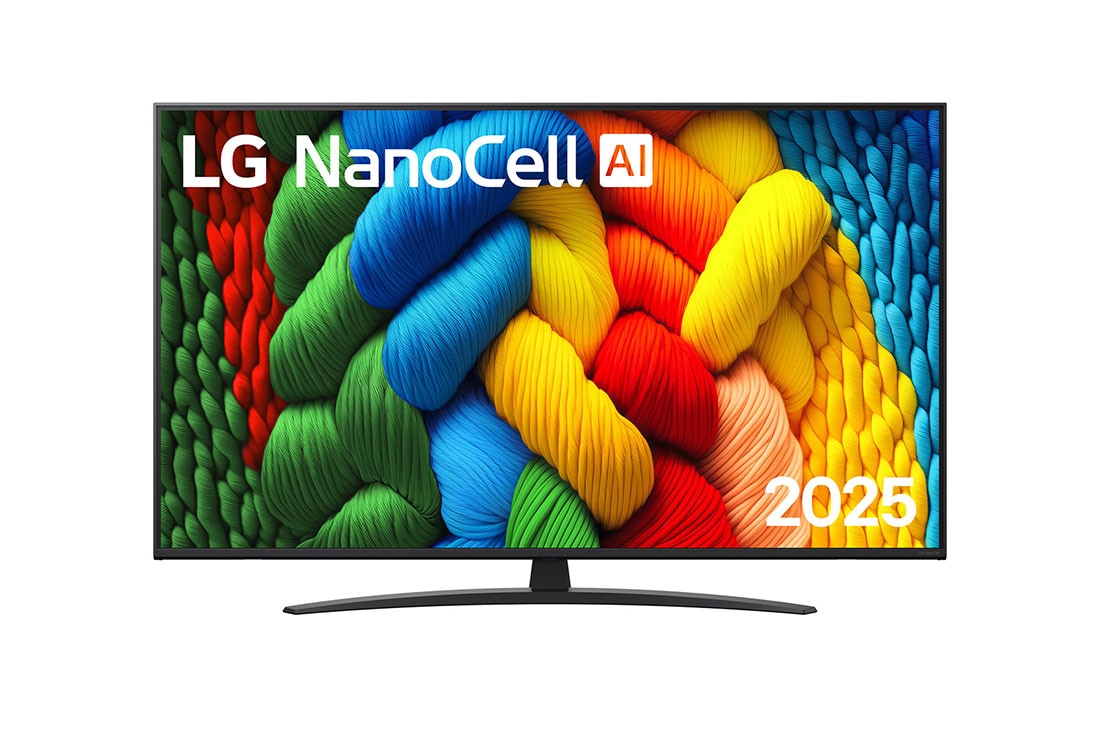 LG Τηλεόραση LG NanoCell AI 55 ιντσών NANO81 4K Smart TV 2025, Μπροστινή όψη της NanoCell TV, το λογότυπο LG NanoCell Al Logo στην πάνω γωνία. Η LG NanoCell NANO80 TV απεικονίζει πολύχρωμες υφές σαν βαφές που συνδυάζονται., 55NANO81A6A
