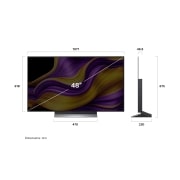 LG OLED evo 48  ιντσών AI G5 4K Smart TV 2025, Μπροστινή και πλαϊνή όψη της LG OLED evo AI G5 4K Smart TV που δείχνει το μήκος, το πλάτος, το ύψος και το βάθος της., OLED48G56LS, thumbnail 4