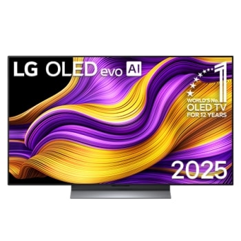 Μπροστινή όψη της LG OLED evo AI G5 4K Smart TV. Το έμβλημα 12 Years of world number 1 OLED και το λογότυπο LG OLED evo AI 2025 βρίσκονται στην οθόνη.1