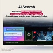 LG Τηλεόραση 75 ιντσών LG QNED AI QNED82 4K Smart TV 2025, Κοντινό πλάνο μιας οθόνης LG TV που δείχνει πώς λειτουργεί το AI Search. Ένα μικρό παράθυρο συνομιλίας είναι ανοιχτό και δείχνει ότι ο χρήστης ρώτησε για τους διαθέσιμους αγώνες. Το AI Search απάντησε, 75QNED82A6B, thumbnail 11