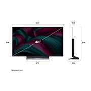 LG OLED evo 48 ιντσών AI C5 4K Smart TV 2025, Μπροστινή και πλαϊνή όψη της LG OLED evo AI C5 4K Smart TV που δείχνει το μήκος, το πλάτος, το ύψος και το βάθος της., OLED48C55LA, thumbnail 4
