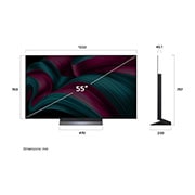 LG OLED evo 55 ιντσών AI C5 4K Smart TV 2025, Μπροστινή και πλαϊνή όψη της LG OLED evo AI C5 4K Smart TV που δείχνει το μήκος, το πλάτος, το ύψος και το βάθος της., OLED55C55LA, thumbnail 4