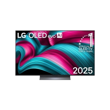 Μπροστινή όψη της LG OLED evo AI C5 4K Smart TV. Το έμβλημα 12 Years of world number 1 OLED και το λογότυπο LG OLED evo AI 2025 βρίσκονται στην οθόνη.1