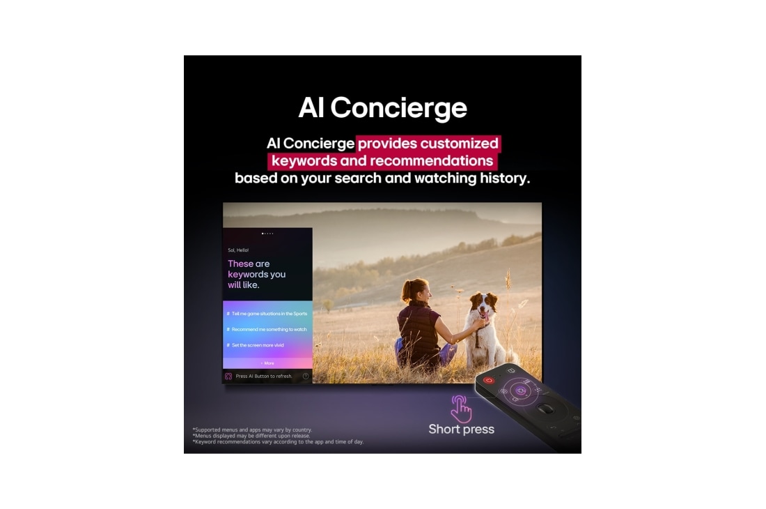 LG OLED evo 65 ιντσών AI C5 4K Smart TV 2025, Κοντινό πλάνο μιας οθόνης LG OLED TV που δείχνει πώς λειτουργεί το AI Search. Ένα μικρό παράθυρο συνομιλίας είναι ανοιχτό και δείχνει ότι ο χρήστης ρώτησε για τους διαθέσιμους αγώνες. Το AI Search απά, OLED65C55LA, thumbnail 13