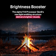 LG OLED evo 65 ιντσών AI C5 4K Smart TV 2025, Φωτιά τη νύχτα μέσα στη φύση. Σε απόσταση υπάρχει ένα δάσος και λίμνη. Ο βραδινός ουρανός είναι γεμάτος αστέρια. Ολόκληρη η σκηνή χωρίζεται στη μέση. Η μία πλευρά είναι σκοτεινότερη και πιο μουντή. Το, OLED65C55LA, thumbnail 6