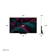 LG OLED evo 83 ιντσών AI C5 4K Smart TV 2025, Μπροστινή και πλαϊνή όψη της LG OLED evo AI C5 4K Smart TV που δείχνει το μήκος, το πλάτος, το ύψος και το βάθος της., OLED83C54LA, thumbnail 4