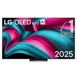 Μπροστινή όψη της LG OLED evo AI C5 4K Smart TV. Το έμβλημα 12 Years of world number 1 OLED και το λογότυπο LG OLED evo AI 2025 βρίσκονται στην οθόνη.2