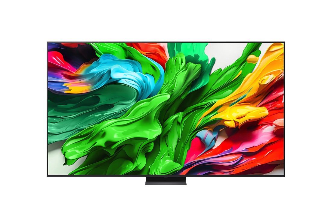 LG Τηλεόραση LG QNED evo AI 100 ιντσών QNED86 4K Smart TV 2025, Μπροστινή όψη της LG QNED evo QNED85 TV, το λογότυπο LG QNED evo Al στην πάνω γωνία. Η LG QNED evo QNED85 TV απεικονίζει πολύχρωμές υφές σαν βαφές που συνδυάζονται., 100QNED86A6