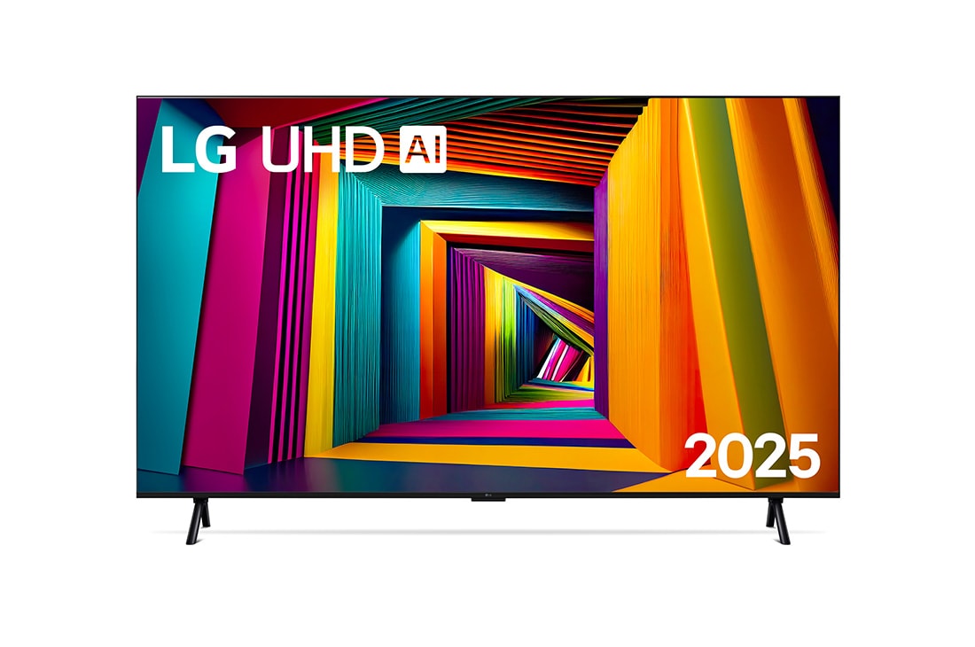 LG Τηλεόραση 98 ιντσών LG UHD AI UT91 4K Smart TV 2024, Μπροστινή όψη της LG UHD TV, UT80 με το κείμενο LG UHD AI ThinQ και 2024 στην οθόνη, 98UT91006LA