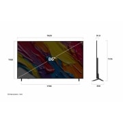 LG Τηλεόραση 86 ιντσών LG QNED AI QNED82 4K Smart TV 2025, Μπροστινή και πλαϊνή όψη της LG QNED82 AI 4K Smart TV που δείχνει το μήκος, το πλάτος, το ύψος και το βάθος της., 86QNED82A6B, thumbnail 4