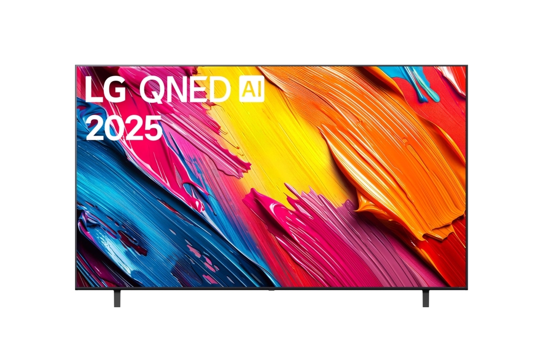 LG Τηλεόραση 75 ιντσών LG QNED AI QNED7E 4K Smart TV 2025, Μπροστινή όψη της LG QNED70 TV, το λογότυπο LG QNED Al στην πάνω γωνία. Η LG QNED TV απεικονίζει πολύχρωμες υφές σαν βαφές που συνδυάζονται., 75QNED7EA6B
