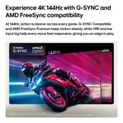 LG OLED 65 ιντσών AI B6 4K Smart TV 2026, Η LG OLED AI B6 συγκρίνει 144Hz έναντι 60Hz σε ένα παιχνίδι αγώνων μοτοσικλέτας, δείχνοντας την οθόνη 144Hz ως εξαιρετικά ομαλή και χωρίς αλλοιώσεις. Τα λογότυπα NVIDIA G-SYNC και AMD FreeSync™ Premiu, OLED65B65LA, thumbnail 9