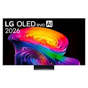 LG OLED evo AI 83 ιντσών C6 4K Smart TV 2026, Η μπροστινή όψη της LG OLED evo AI C6, που κυκλοφόρησε το 2026, διαθέτει λεπτό μαύρο πλαίσιο, με ένα ζωηρό, σμιλευμένο στροβιλισμό από τόνους ουράνιου τόξου που ρέουν στην οθόνη., OLED83C64LA, thumbnail 1