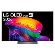 LG OLED evo AI 55 ιντσών C6 4K Smart TV 2026, Η μπροστινή όψη της LG OLED evo AI C6, που κυκλοφόρησε το 2026, διαθέτει λεπτό μαύρο πλαίσιο, με ένα ζωηρό, σμιλευμένο στροβιλισμό από τόνους ουράνιου τόξου που ρέουν στην οθόνη., OLED55C64LA, thumbnail 1
