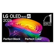 LG OLED evo AI 48 ιντσών C6 4K Smart TV 2026, Η μπροστινή όψη της LG OLED evo AI C6, η οποία κυκλοφόρησε το 2026, δείχνει μια εικόνα με πολυεπίπεδες, πολύχρωμες μορφές, με τέλειο μαύρο και τέλειο χρώμα, μαζί με το σήμα «World’s No.1 OLED TV for 1, OLED48C64LA, thumbnail 2