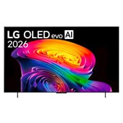 LG OLED evo AI 42 ιντσών C6 4K Smart TV 2026, Η μπροστινή όψη της LG OLED evo AI C6, που κυκλοφόρησε το 2026, διαθέτει λεπτό μαύρο πλαίσιο, με ένα ζωηρό, σμιλευμένο στροβιλισμό από τόνους ουράνιου τόξου που ρέουν στην οθόνη., OLED42C64LA, thumbnail 1