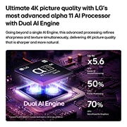 LG OLED evo AI 55 ιντσών G6 4K Smart TV 2026, Ο επεξεργαστής alpha 11 AI Processor 4K Gen3 της LG OLED evo G6 AI TV λάμπει σε μοβ και μπλε φως σε μια σκοτεινή πλακέτα κυκλώματος, τονίζοντας το Dual AI Engine και παρέχοντας NPU έως και x5,6 φορές , OLED55G66LS, thumbnail 7