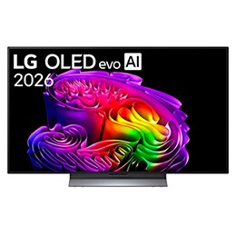 Η μπροστινή όψη της LG OLED evo AI G6, που κυκλοφόρησε το 2026, διαθέτει λεπτό μαύρο πλαίσιο, με μια ζωντανή, ανάγλυφη εικόνα με πλούσιες, πολύχρωμες μορφές που γεμίζουν την οθόνη.2