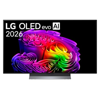 Η μπροστινή όψη της LG OLED evo AI G6, που κυκλοφόρησε το 2026, διαθέτει λεπτό μαύρο πλαίσιο, με μια ζωντανή, ανάγλυφη εικόνα με πλούσιες, πολύχρωμες μορφές που γεμίζουν την οθόνη.1