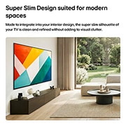 LG Τηλεόραση LG QNED evo AI 75&nbsp; ιντσών QNED87 Mini LED 4K Smart TV 2026, Η LG QNED evo AI QNED85 Mini LED με Super Slim Design είναι επιτοίχια σε έναν φωτεινό, ανοιχτό χώρο και ενσωματώνεται στο εσωτερικό, ενώ προβάλλει τολμηρό γεωμετρικό αφηρημένο έργο τέχνης., 75QNED87B6A, thumbnail 12