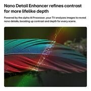 LG NANO 4K UHD 75 ίντσών AI NU8E Smart TV 2026, Η LG NANO 4K UHD AI NU85 με Nano Detail Enhancer δείχνει μια εικόνα ενός φτερού, με την υποστήριξη του επεξεργαστή alpha AI που ανιχνεύει λεπτές υφές για τη βελτίωση της αντίθεσης και του βάθους, και , 75NU8E0B3LA, thumbnail 3