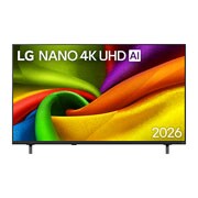 LG NANO 4K UHD 55 ίντσών AI NU85 Smart TV 2026, Η οθόνη LG NANO 4K UHD AI NU85 που φαίνεται στην μπροστινή και την πλαϊνή όψη τονίζει μια οθόνη 65 ιντσών με οθόνη πλάτους 1.447 mm, ύψος οθόνης 838 mm, ύψος 901 mm με βάση, βάθος 70,8 mm και αποτύπωμ, 55NU850B6LA, thumbnail 2