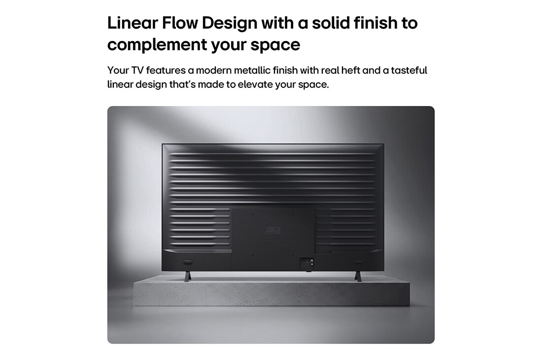 LG Τηλεόραση 43 ιντσών LG QNED AI QNED72 Mini LED 4K Smart TV 2026, Η LG QNED AI QNED70 Mini LED φαίνεται από πίσω, αποκαλύπτοντας ένα μεταλλικό πίσω πάνελ με ομοιόμορφα κατανεμημένες οριζόντιες ραβδώσεις που δημιουργούν μια καθαρή, δομημένη εμφάνιση και τονίζουν το Linear Flow Design σε ολόκληρη την επιφάνεια., 43QNED72B6B, thumbnail 12