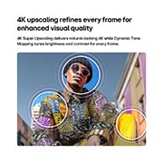 LG Τηλεόραση 65 ιντσών LG QNED AI QNED72 Mini LED 4K Smart TV 2026, Η LG QNED AI QNED70 Mini LED με 4K Super Upscaling και Dynamic Tone Mapping δείχνει μια εξωτερική σκηνή, από χαμηλή γωνία λήψης, ενός άνδρα ανάμεσα σε πολύχρωμα κτίρια, καθώς η AI αναγνωρίζει τη σκηνή και αναβαθμίζει κάθε πλαίσιο σε ανάλυση 4K., 65QNED72B6B, thumbnail 6