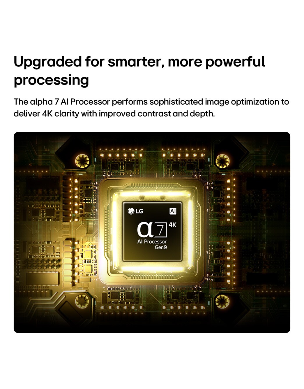 LG Τηλεόραση LG QNED evo AI 65&nbsp; ιντσών QNED81 Mini LED 4K Smart TV 2026, Ο επεξεργαστής alpha 7 AI Processor 4K Gen9 της LG QNED evo AI QNED80 Mini LED λάμπει στο κέντρο μιας κίτρινης πλακέτας κυκλώματος, επισημαίνοντας την εξυπνότερη, πιο ισχυρή επεξεργασία AI που βελτιώνει την καθαρότητα εικόνας 4K με βελτιωμένη αντίθεση και βάθος., 65QNED81B6A, thumbnail 5