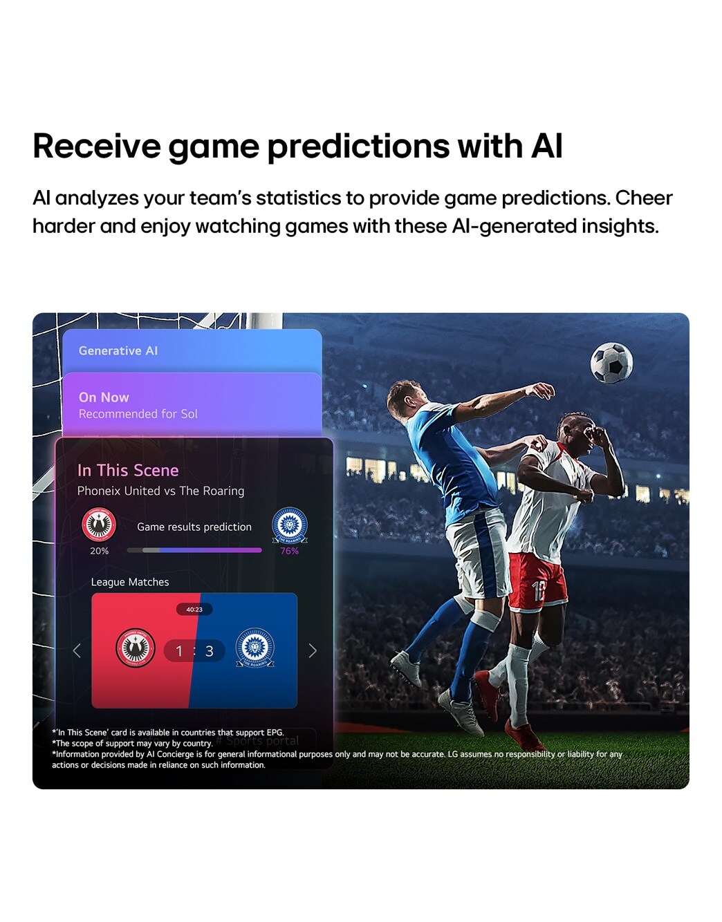 LG Τηλεόραση LG QNED evo AI 65&nbsp; ιντσών QNED81 Mini LED 4K Smart TV 2026, Η LG QNED evo AI QNED80 Mini LED Sports Forecast από την AI Concierge παρουσιάζει έναν αγώνα ζωντανού ποδοσφαίρου με ένα πάνελ AI στην οθόνη που παρουσιάζει προβλέψεις, πληροφορίες για παιχνίδια και δεδομένα πρωταθλημάτων, υποδεικνύοντας πώς η τεχνητή νοημοσύνη αναλύει το παιχνίδι για να προβλέψει τα αποτελέσματα του αγώνα. , 65QNED81B6A, thumbnail 10