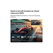 LG Τηλεόραση LG QNED evo AI 43&nbsp; ιντσών QNED81 Mini LED 4K Smart TV 2026, Η LG QNED evo AI QNED80 Mini LED για Ultimate Gameplay δείχνει μια αγωνιστική σκηνή υψηλής ταχύτητας με ένα ένθετο σύγκρισης που τονίζει πιο ομαλή κίνηση με το Motion Booster 120, ενώ υποστηρίζει 60Hz, 43QNED81B6C, thumbnail 11