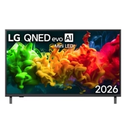Η μπροστινή όψη της LG QNED evo AI QNED80 Mini LED, η οποία κυκλοφόρησε το 2026, γεμίζει την οθόνη με ζωντανές, ομαλές ροές πολύχρωμης κίνησης σαν μπογιά, καθώς τα χρώματα, με πλούσιες στρώσεις, διαχέ2